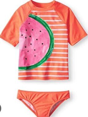 Wonder Nation Watermelon and Orange Stripe Swimsuit Set – 2‑Piece (Sz 6/6x